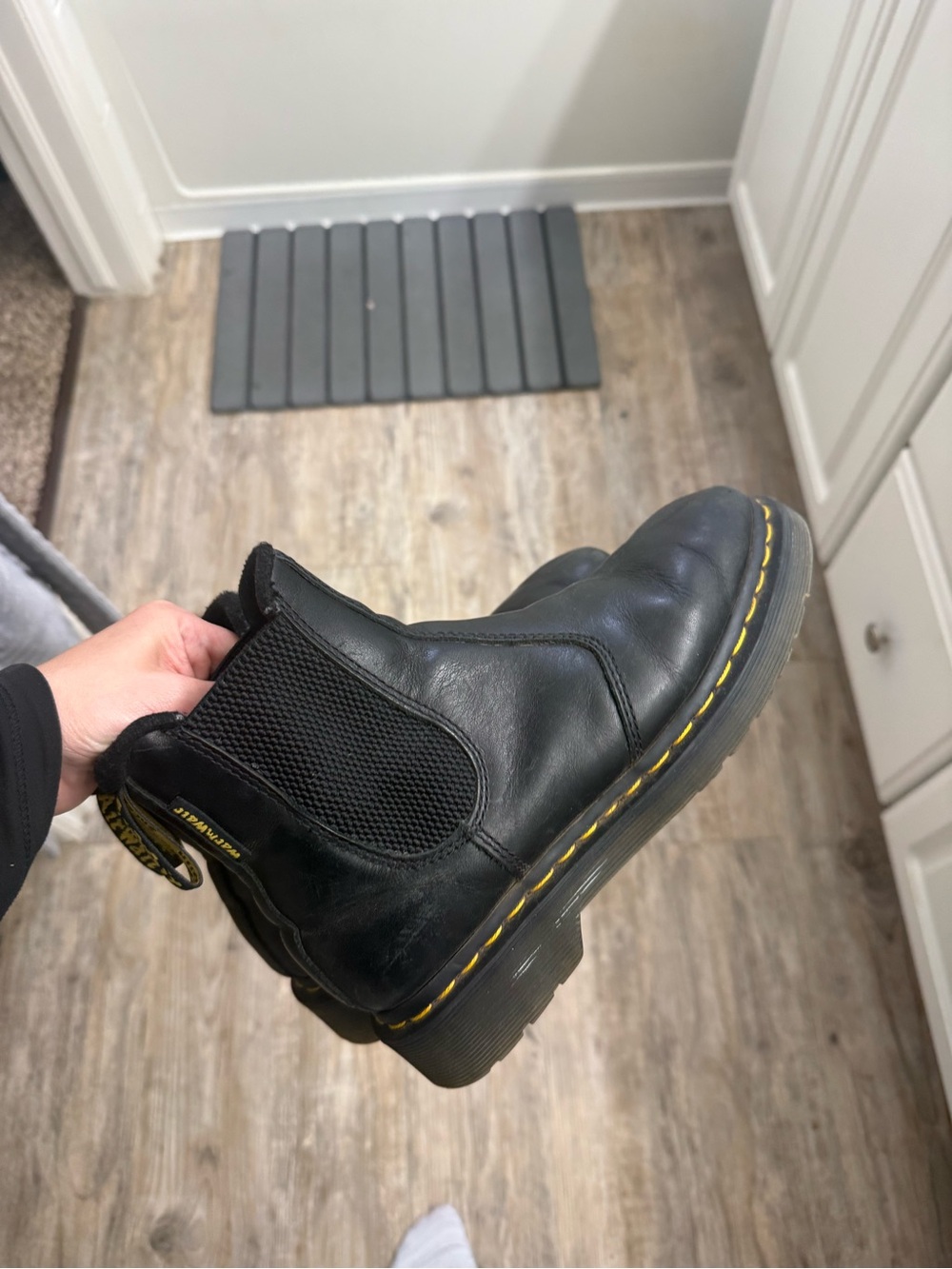 Dr. Martens Black Leather Chelsea Boots with Yellow Stitching